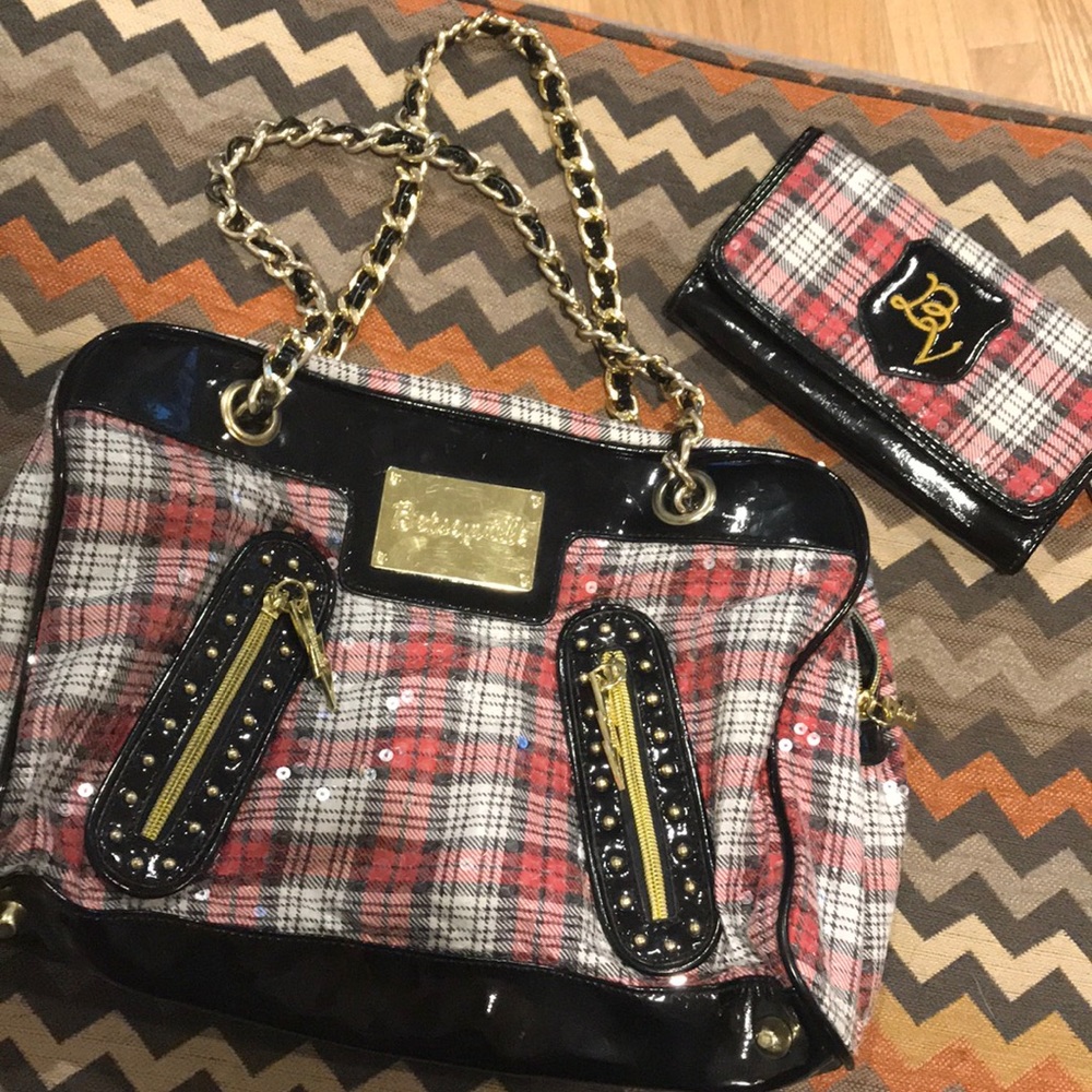 Betsey Johnson sequins handbag and matching wallet